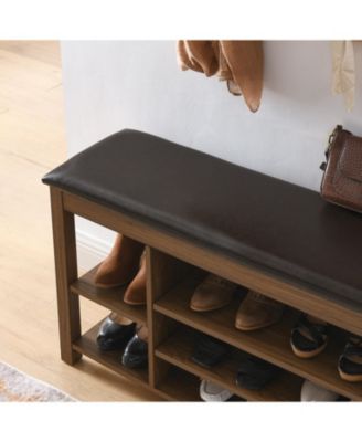 Adjustable Rubberwood Shoe Bench with Storage & Comfort Seat - Brown