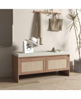  Rattan Storage Bench with Cushion & Shoe Cabinet - Natural Finish