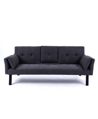 70" Cotton Linen Sofa Bed- Foldable, Cup Holder, Side Storage