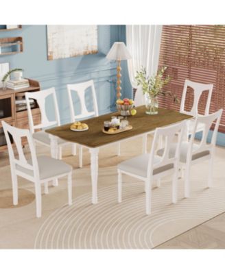 Extendable Dining Table Set with 6 Upholstered Chairs