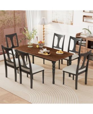 Extendable Dining Table Set with 6 Upholstered Chairs