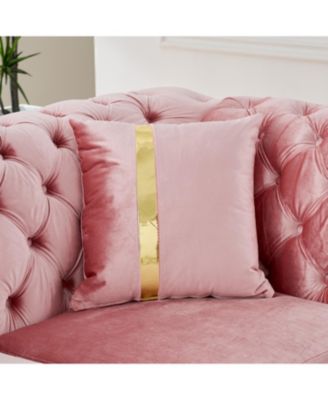 L-Shaped Chesterfield Velvet Sectional Sofa, Gold Accents, 5 Pillows