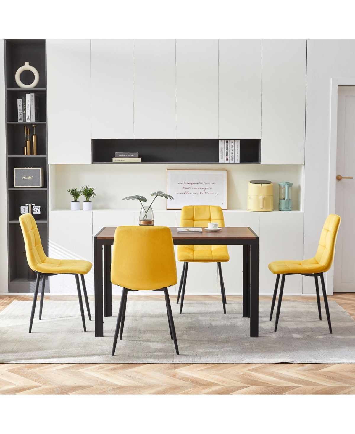 Streamdale Furniture Mid Century Modern Yellow Velvet Dining Chairs Set Of 2 For Kitchen, Living Room