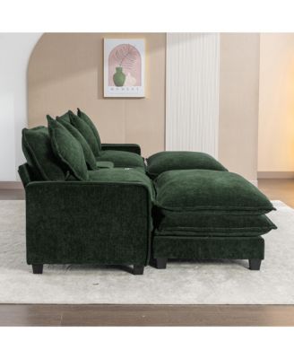 111" Chenille Sectional Sofa w/ Ottomans, USB, Cup Holders & Storage