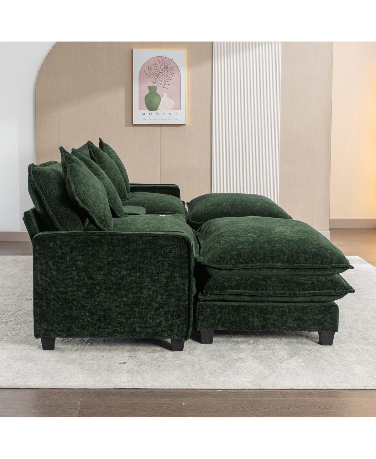 Streamdale Furniture 111" Chenille Sectional Sofa w/ Ottomans, Usb, Cup Holders & Storage