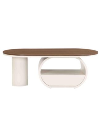 Luxury Oval Coffee Table w/ Storage - White Metal