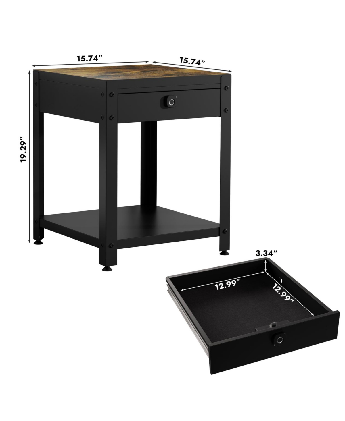 Streamdale Furniture Square Double-Layer Coffee Table w/ Hidden Compartment & Fingerprint Lock