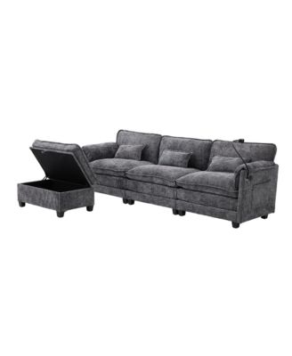 Oversized Sectional Sofa Cloud Couch w/ Ottoman, USB & Phone Holder
