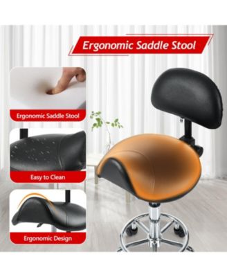 Ergonomic Saddle Stool with Back & Foot Rest, Rolling Adjustable Swivel Chair
