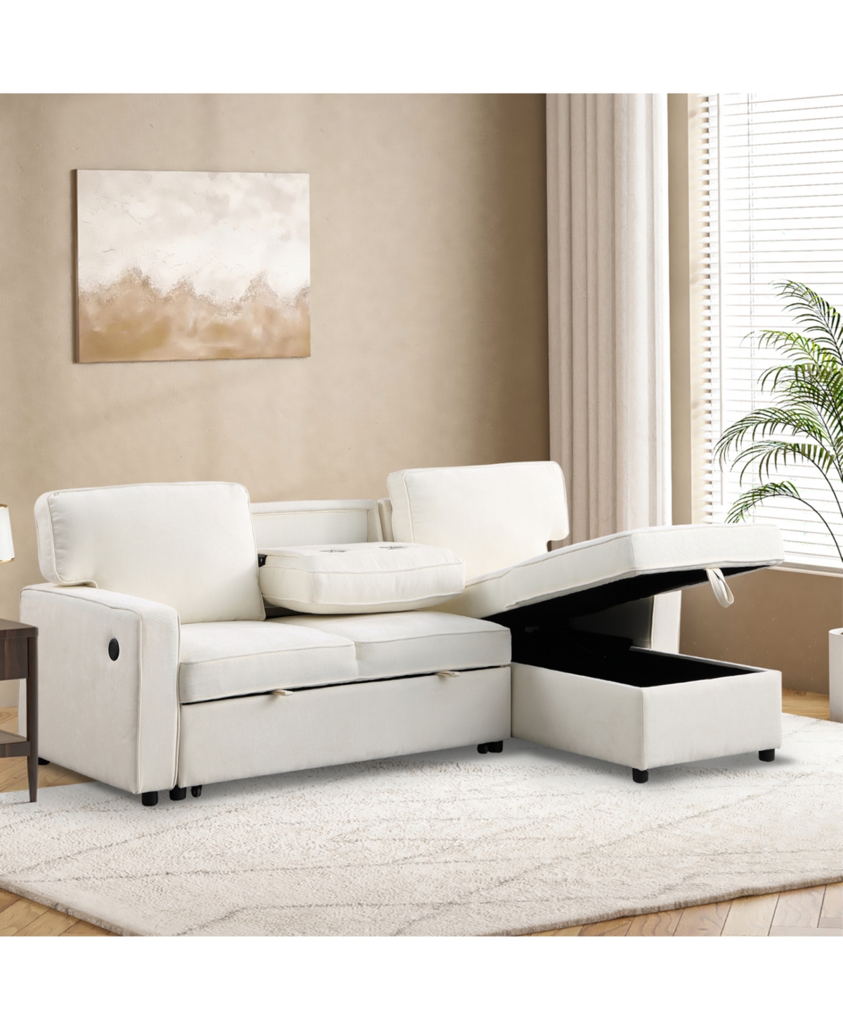 Streamdale Furniture Streamdale Storage Sleeper Sectional with Usb & Cup Holders