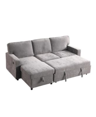 Grey Sectional Sleeper Sofa with Storage, USB & Cup Holders