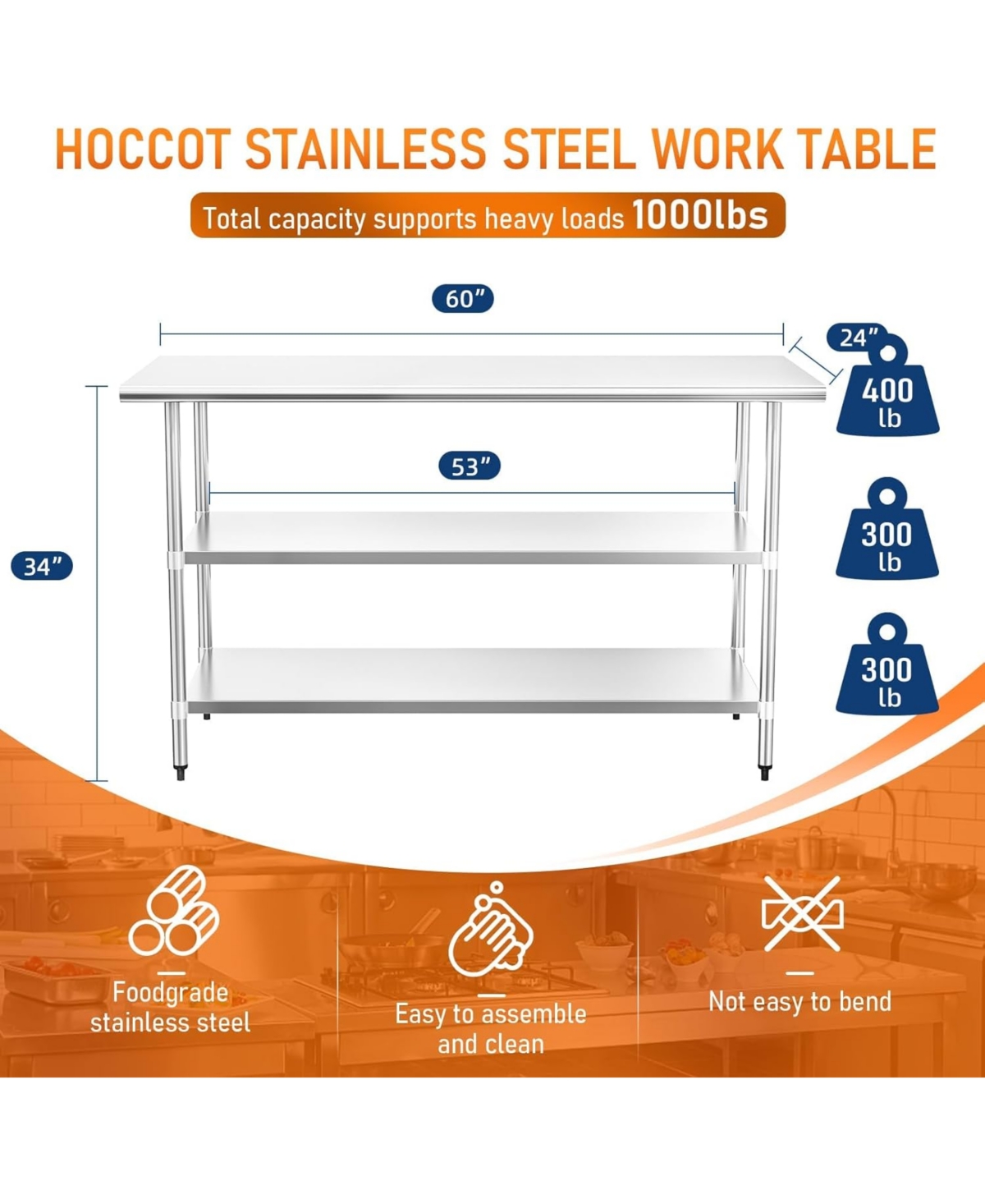Streamdale Furniture Stainless Steel Prep Table 24"x60" w/ Adjustable Shelves