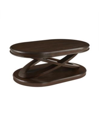 Wood Oval Coffee Table with X-Base & Open Storage - Espresso