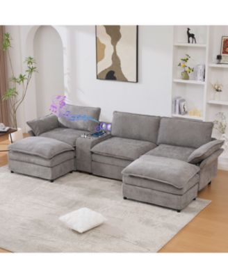 U-Shaped Sectional Sofa- Storage, Wireless Charging, Bluetooth, Footstools