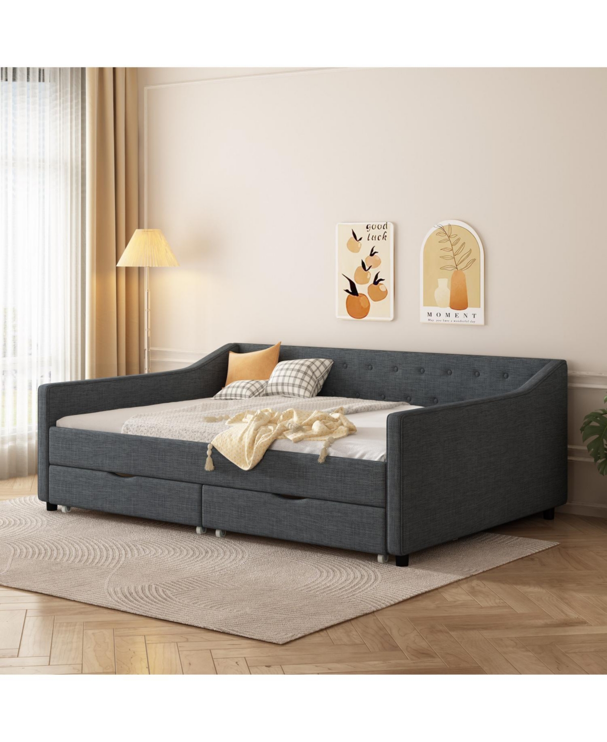 Streamdale Furniture Upholstered Daybed with Drawers & Tufted Back