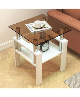 Modern Glass Tea/Coffee Table Set - Brown/White