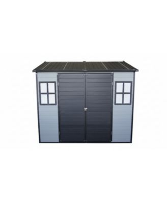 8x6ft Resin Garden Shed with Floor & Windows - Grey/Black