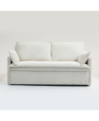 Corduroy Convertible Sofa Bed with USB Ports & Side Storage