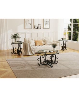 Streamdale 3-Piece Glass Coffee Table Set- Modern Metal Frame, Easy Clean