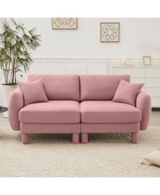 Streamdale Pink Boucle 2-Seater Loveseat Sofa with Shell Armrests