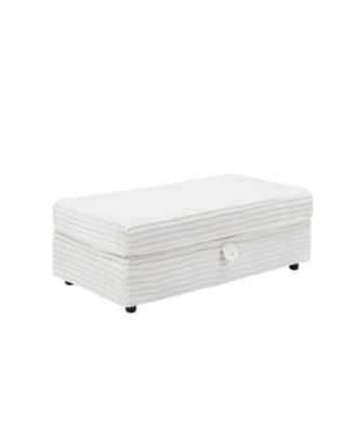 Corduroy Armchair Set w/ USB Ports & Storage Stool - White