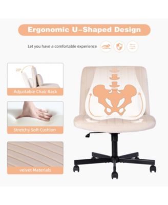 Velvet Criss Cross Armless Office Chair with Wheels