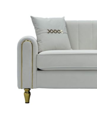 Modern Plush 3-Seater Sofa with Pillows & Metal Legs