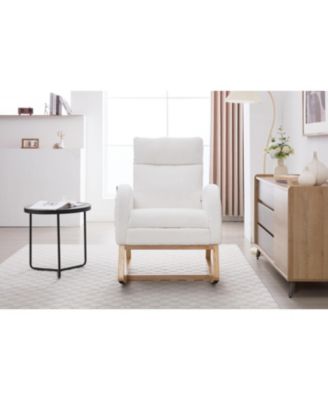 Teddy Fabric Leisure Rocking Chair with Adjustable Footstool White