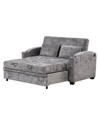 61.6" Pull Out Sofa Bed Loveseat with USB & Cup Holders