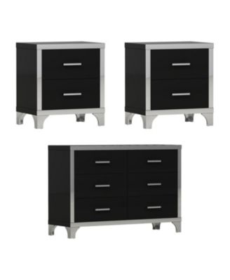  3-Pieces Sets,Dresser and Two Nightstands with Metal Handles and Mirror Decoration, Elegant and