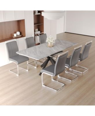 Extendable Dining Table Set for 6-8 with Upholstered Chairs