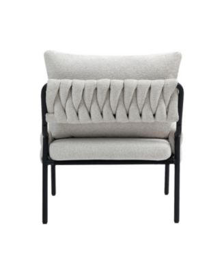 Modern Accent Chair with Braided Upholstery and Metal Frame, Comfortable Armchair for Living Room (Beige