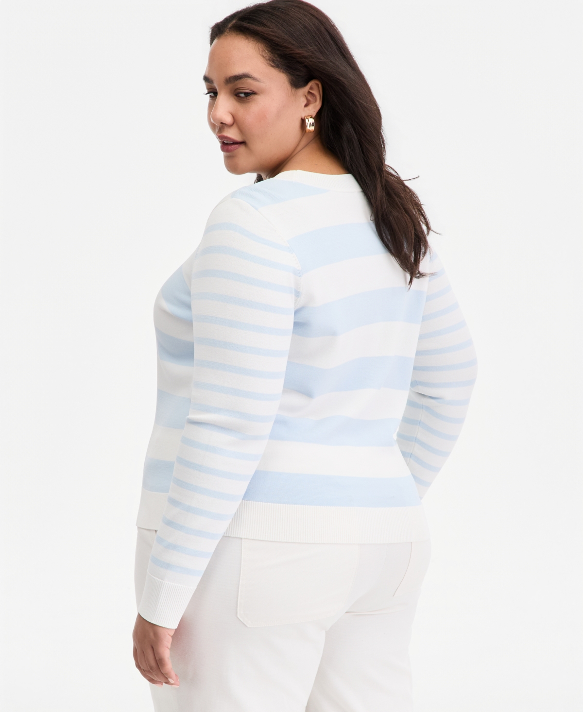 On 34th Trendy Plus Striped Long-Sleeve Sweater, Macy's Exclusive