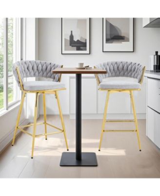 Swivel Bar Stools Cotton Linen Cushions Rust-Proof Metal Frame