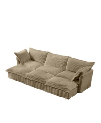 Corduroy Camel 3-Seat Sofa with Ottomans
