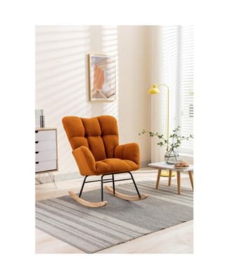 050-Teddy Fabric Rocking Gilder Nursery Chair For Living Room Indoor Caramel