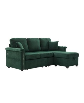 L-Shaped Sectional Sofa w/ Storage Ottoman, USB, Cup Holder