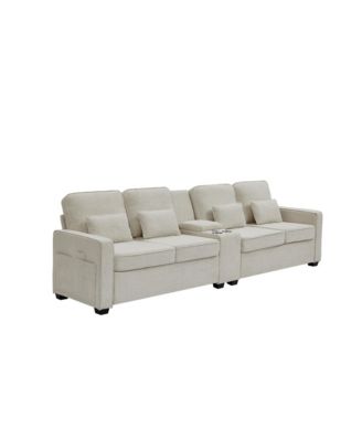 114" Sofa w/ Console, Cupholders, USB Ports, Pillows