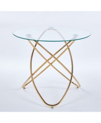  Modern Glass Dining Table with Golden Metal Legs