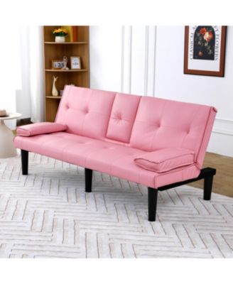 67" PVC Sofa Bed with Foldable Design & Cup Holder