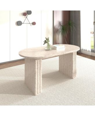  Extendable Oval Dining Table (4-8 People) - Travertine Inspired