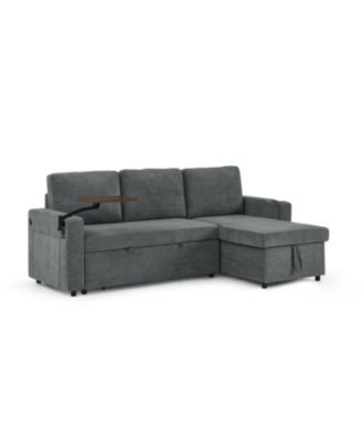 Streamdale Chenille Pull-Out Sofa Bed w/ Table, LED, USB & Cup Holders