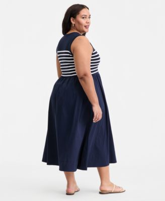 Trendy Plus Size Mixed-Media Striped Midi Dress