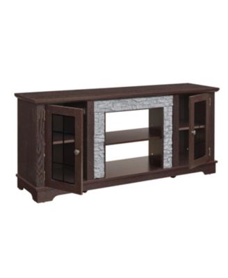 58" Modern TV Stand, 2-Door Storage, Faux Stone Media Console, Cherry
