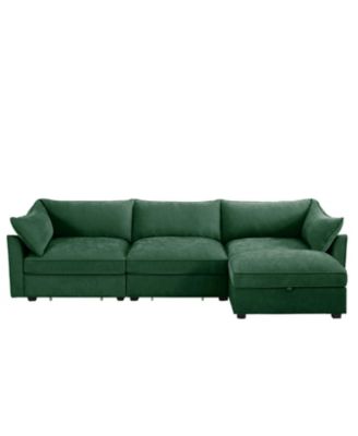 L-Shaped Sectional Sofa, Ottoman, Wide Deep Seat, Chenille 