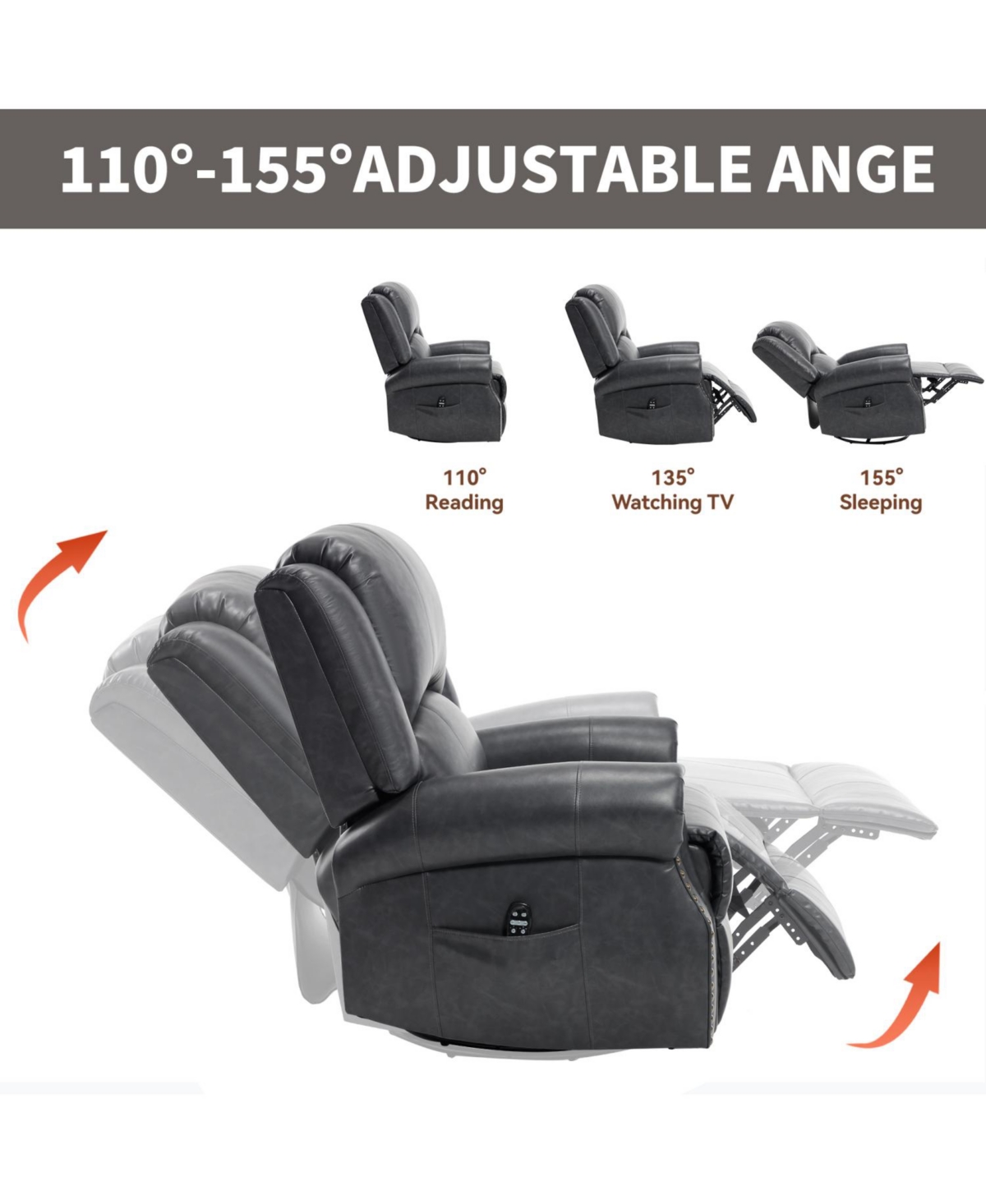 Streamdale Furniture Streamdale Heat Massage Rocker Swivel Recliner Chair, Grey