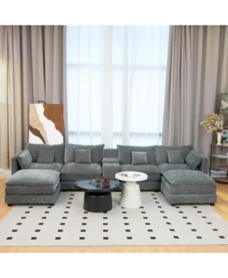 Streamdale U Shaped Cloud Couch, 144" Modular Chenille Sofa with Ottoman & Storage