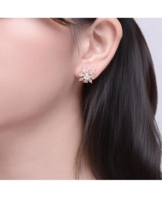 Women's 14K Gold Plated Cubic Zirconia Flower Stud Earring
