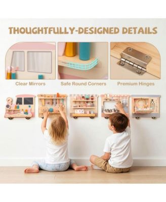 Kids Wall Mounted Sensory Activity Train with Five Skill Building Play Stations