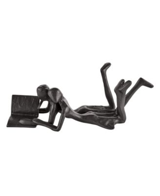 Brown Cast Iron Abstract Couple Reading Book Together Sculpture